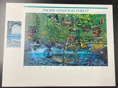US FDC 3378 Pacific Coast Rain Forest Souvenir Sheet With Art master  Envelope - Image 1 of 2