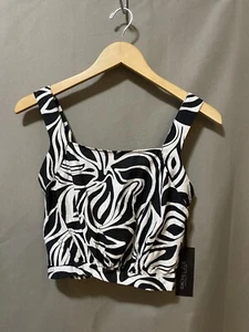 NWT Rachel Zoe Women Sleeveless Square Neck Smocked Crop Top Size XS Black/White - Picture 1 of 11