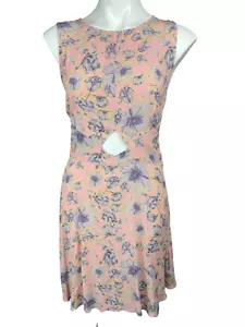 Miss Selfridge Sleeveless Dress Size 10 Pink w/ Gray Flowers Cut Out at Waist - Picture 1 of 5