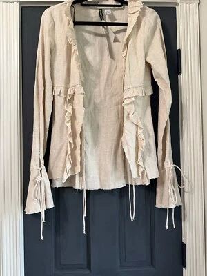 Top manga larga H&M beige mezcla lino ribete volantes talla XS Foto 1 de 4
