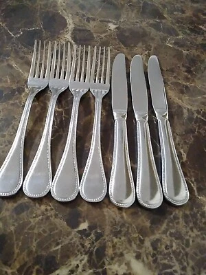 7 The Cellar CLF29 Glossy Stainless Flatware 4 Dinner Forks, 3 Dinner Knives  - Image 1 of 4