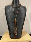 Fashion Jewellery Necklace Long Vintage Length Brown Glass Beads