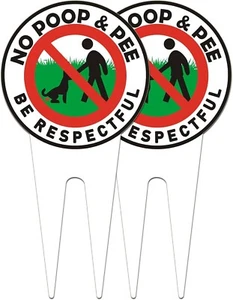 2 Pack No Poop and Pee Dog Signs Be Respectful for Yard Outdoor Lawn Garden - Picture 1 of 4