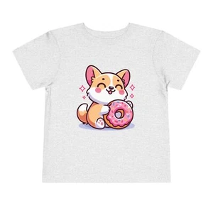 Toddler Cute Corgi Donut Shirt Kawaii Dog Cartoon Tee Kids Fun Corgi Dog T-Shirt - Picture 1 of 17