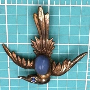 Spilla uccellino argento sterling vintage possibilmente antica pietra pancia blu - Foto 1 di 5