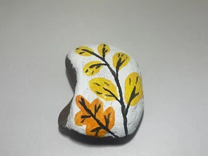 Hand Painted Rock Stone Artwork Miniature Painting Autumn Fall Leaf Leaves Art  - Picture 1 of 7