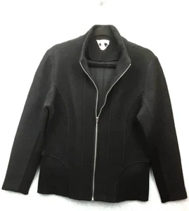 W Lane Size 12 Black Zippered Front Pure Boiled Wool Bomber Style Jacket - Picture 1 of 10