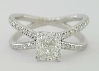 Rectangular Cushion Cut Diamond Split Shank Engagement Ring 1.38 ct GIA $10,000 - Image 1 of 4