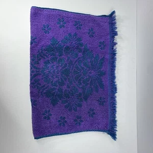 Vintage MCM St. Mary’s Hand Towel Floral Blue and Purple Fringe Retro Cotton USA - Picture 1 of 9