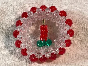 Christmas ornament wreath made with color beads candle in middle PO7343 - Picture 1 of 5