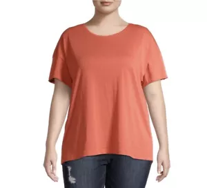 Terra & Sky Women Orange Saffron Plus Short sleeve relaxed Crew Tee Shirt 0X 14W - Picture 1 of 1