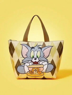 Nuevo Bolso de Comida TOM y JERRY Aislado Lonchera Refrigerador AMARILLO Y MARRÓN ARGYLE Foto 1 de 4