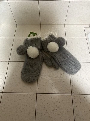 Guantes KATE SPADE Gris Y Blanco Pom Tejido Mitón Nuevos con Etiquetas Foto 1 de 4