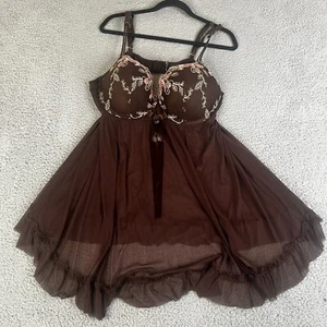 Torrid Babydoll Lingerie 3 Brown Floral Underwire Lace Sheer Flowy Sexy Nightie - Bild 1 von 17