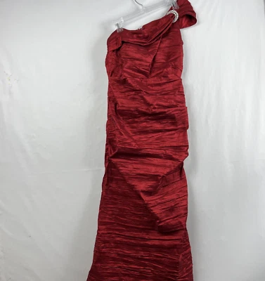 Alex Evenings Maxi Dress size 12 One Shoulder Red Cocktail Pleated Sides Stretch - Image 1 of 4