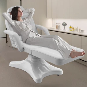 Reclining Hydraulic Facial Bed Adjustable Tattoo Chair Salon Massage Table White - Picture 1 of 17