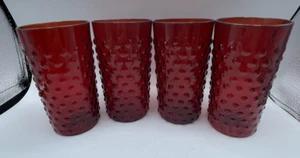 Vintage Anchor Hocking Ruby Red Hobnail Juice Glasses Set of 4 - Picture 1 of 4