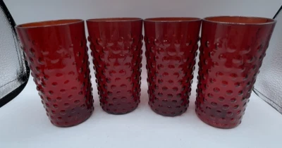 Vintage Anchor Hocking Ruby Red Hobnail Juice Glasses Set of 4 - Image 1 of 4
