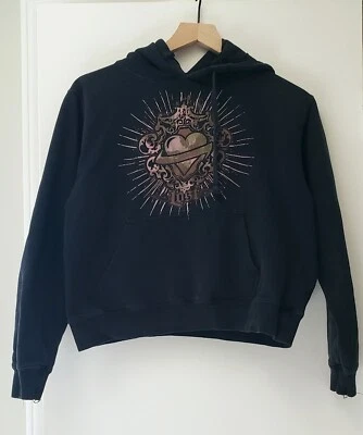 Y2K Lost Womens Sweatshirt Size S  Camo Heart Graphic Black - Image 1 of 4