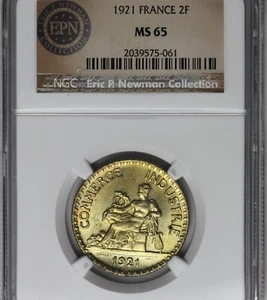 1921 France 2 Francs NGC MS65 EPN Eric P Newman Collection w/ original envelope - Picture 1 of 7