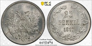 1917-S Finland 25 Pennia w/o Crown Variety, PCGS MS-67 High Grade Only 2 Finer! - Picture 1 of 11