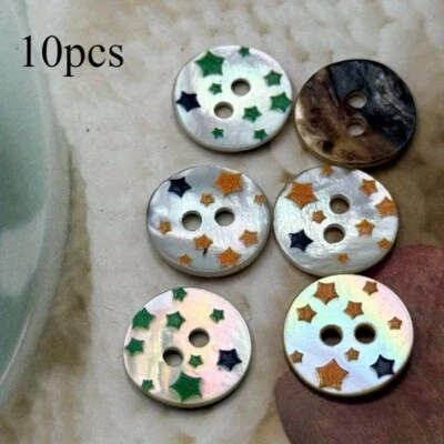 10pcs Star Natural Shell Flat Button 2-hole DIY Shirt Sewing Craft 14mm - Image 1 of 4