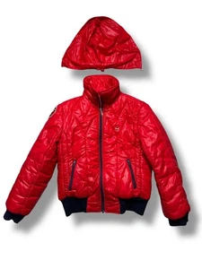 Brunh Red Quilted Jacket Men’s Small Detachable Hood Retro Puffer Bomber Style - Picture 1 of 15