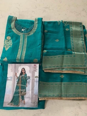 Pakistani Indian Designer Party Wear Samuz silk  Plazzo Pants  Suit 3pcs~48XXL - Image 1 of 4