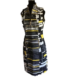 Carlisle Sheath Dress 6 Black Yellow Abstract Zip Mockneck Preppy Mod Sporty - Picture 1 of 14