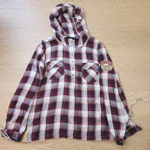 Harley Davidson Hoodie Womens L Shirt  Milwaukee Flannel Plaid Free Spirit Patch - Picture 1 of 12