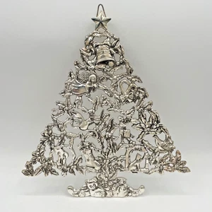Remache de árbol de Navidad vintage plateado - arte de pared de metal colgante decoración navideña - Imagen 1 de 7