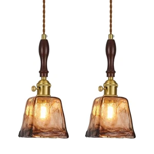 Amber Glass Vintage Pendant Light Height Adjustable Handmade Glass Pendant Li... - Foto 1 di 7