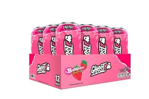 GHOST Energy Drink Zero Sugar Bubblicious Strawberry Splash 16 oz (12 Pack) - Picture 1 of 1