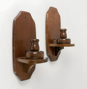 Coppia di applique da parete vintage in legno con candela altezza 9,75" - Foto 1 di 8