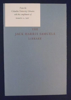 THE JACK HARRIS SAMUELS LIBRARY by Kenneth A. Lohf 1974 Columbia University - Image 1 of 4