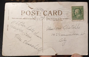 Green Benjamin Franklin ONE CENT Stamp EXTREMELY RARE on Post Card, May 8, 1909 - Picture 1 of 11