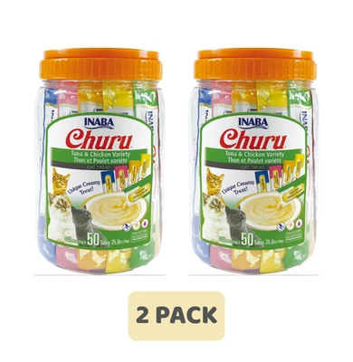 (2 Pack) Inaba Churu Tuna & Chicken Puree Variety Pack Lickable Cat Treat, 50 Ct Foto 1 de 4