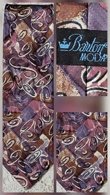 Corbata BARTON MODA Marrón Púrpura Malva Espirales Jacquard Hecha a Mano Pura Seda Italia Foto 1 de 4
