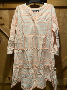 Lands’ End Dress White And Orange Peach Flare Sleeves Women’s Sz Large 14-16 - Picture 1 of 8