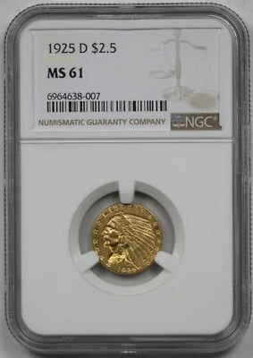 1925-D $2.5 NGC MS 61 Indian Head Gold Quarter Eagle - Image 1 of 4