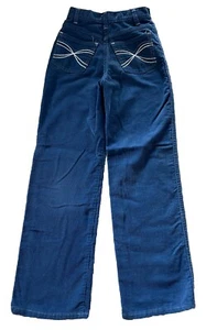 VINTAGE 70s Garanimal Corduroy Jeans Pants Youth Sz 12 Blue Talon Flare - Picture 1 of 9