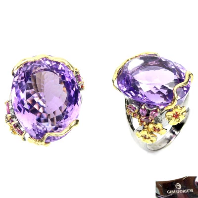 925纯银戒指紫水晶石榴石蓝宝石手工宝石首饰 — 第 1/4 张图片