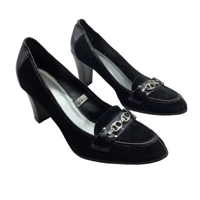 Zapatos de tacón Merona de cuero de 3" para mujer talla 10 MELANY negro mezcla de gamuza cadena plateada Foto 1 de 4