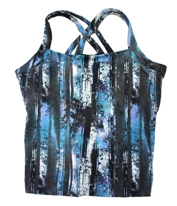 Lucy Multi Woods Print Strappy Fitness Fix Tank integrierter BH Übergröße 3X blau - Bild 1 von 7