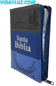 BIBLIA REINA VALERA 1960 , LETRA GRANDE con CIERRE E INDEX , PIEL AZUL / NEGRO - Imagen 1 de 6