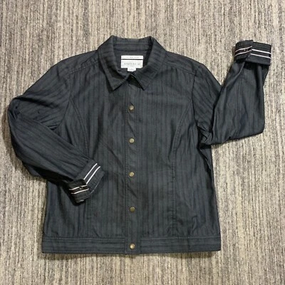 Vintage Jones Wear Sport Stretch Denim Jacket Button Front Striped Cuffs Size 12 - Image 1 of 4