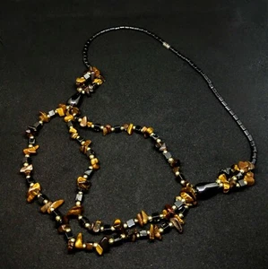 Gorgeous Hematite & Tiger's Eye Beads Necklace ~ Black & Yellow ~ 3 Strands - Picture 1 of 6