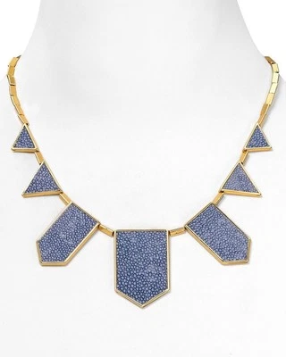 Collar de cinco estaciones House of Harlow 1960 placa de oro y cuero azul claro.  Foto 1 de 4