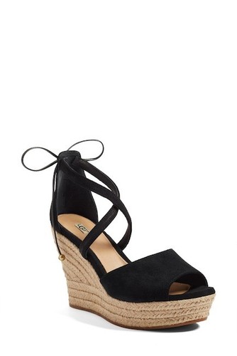 SANDALI UGG REAGAN NERI SCAMOSCIATI CINTURINO ZEPPA 4" TAGLIA US 10 EU 41 ~NUOVI IN SCATOLA