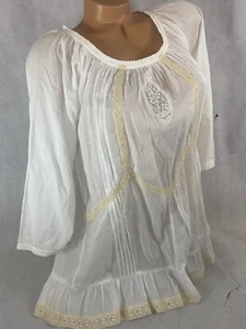 J Peterman Womens Tunic Top Shirt Blouse Small Embroidered Artsy Linen Cotton - Picture 1 of 11
